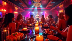 Experience Dinner sxm at Club Noir with vibrant body sushi and captivating performers in a luxurious atmosphere.