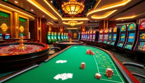 Babu88.global offers an exciting online gambling scene with roulette, casino tables, and vibrant slot machines.