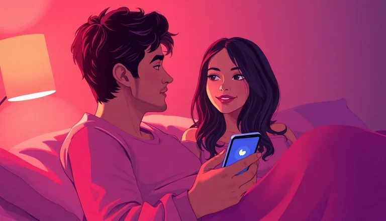 Sexting AI interaction in a cozy romantic setting with chatbot on smartphone