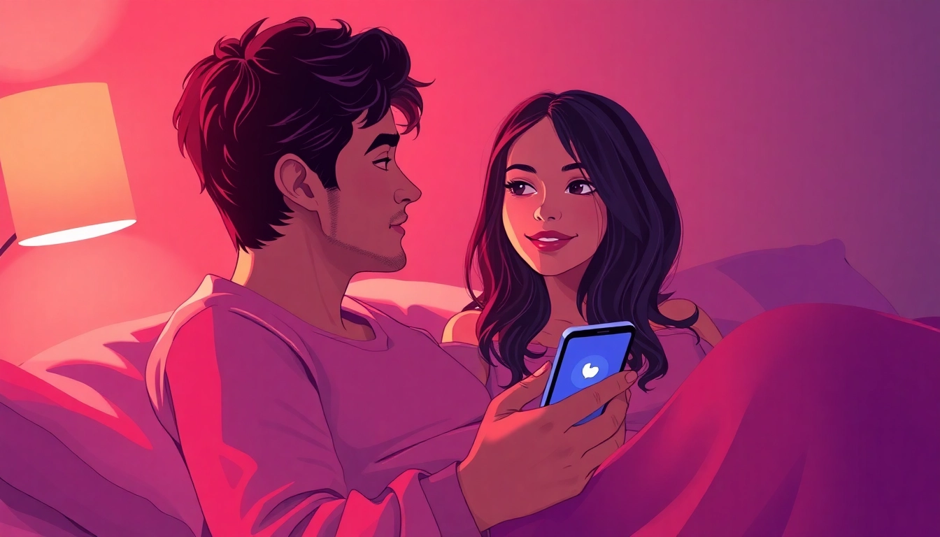 Sexting AI interaction in a cozy romantic setting with chatbot on smartphone