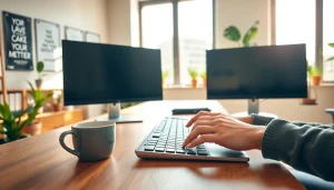 Enhance productivity at a typing center with a modern workspace and ergonomic setup.