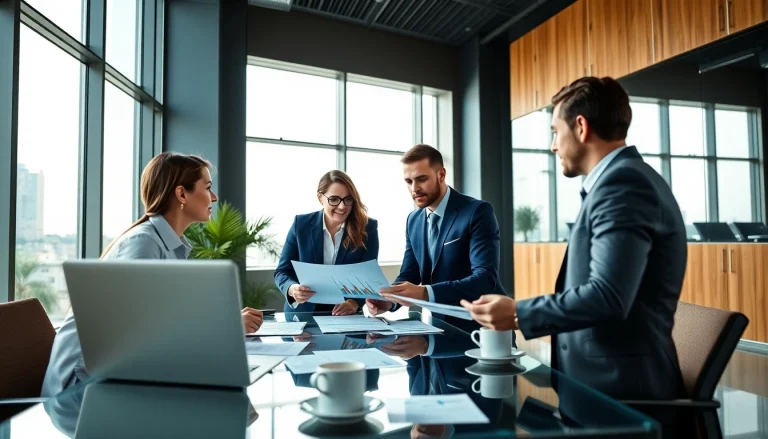 Dynamic team of Business Consultants in Dubai collaborating in a modern office.