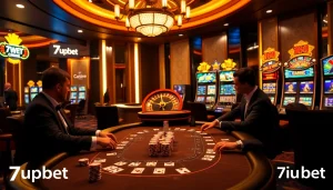 Engaging players enjoy a thrilling game at the 7upbet casino table with poker chips.