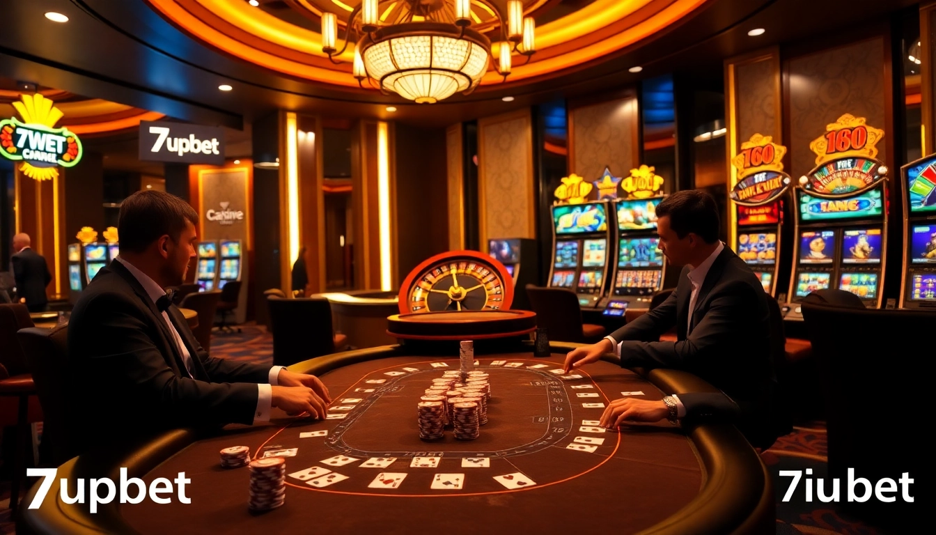 Engaging players enjoy a thrilling game at the 7upbet casino table with poker chips.