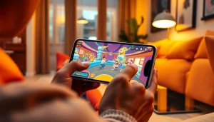 Engaging user playing a mobile porn game on a smartphone in a cozy setting.