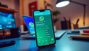 GB WhatsApp APK interface shown on a smartphone, highlighting customizable features.