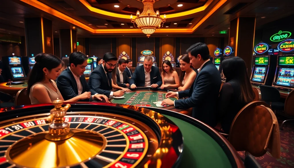 Players enjoying a luxury casino experience with a betting table themed around depo 5k.