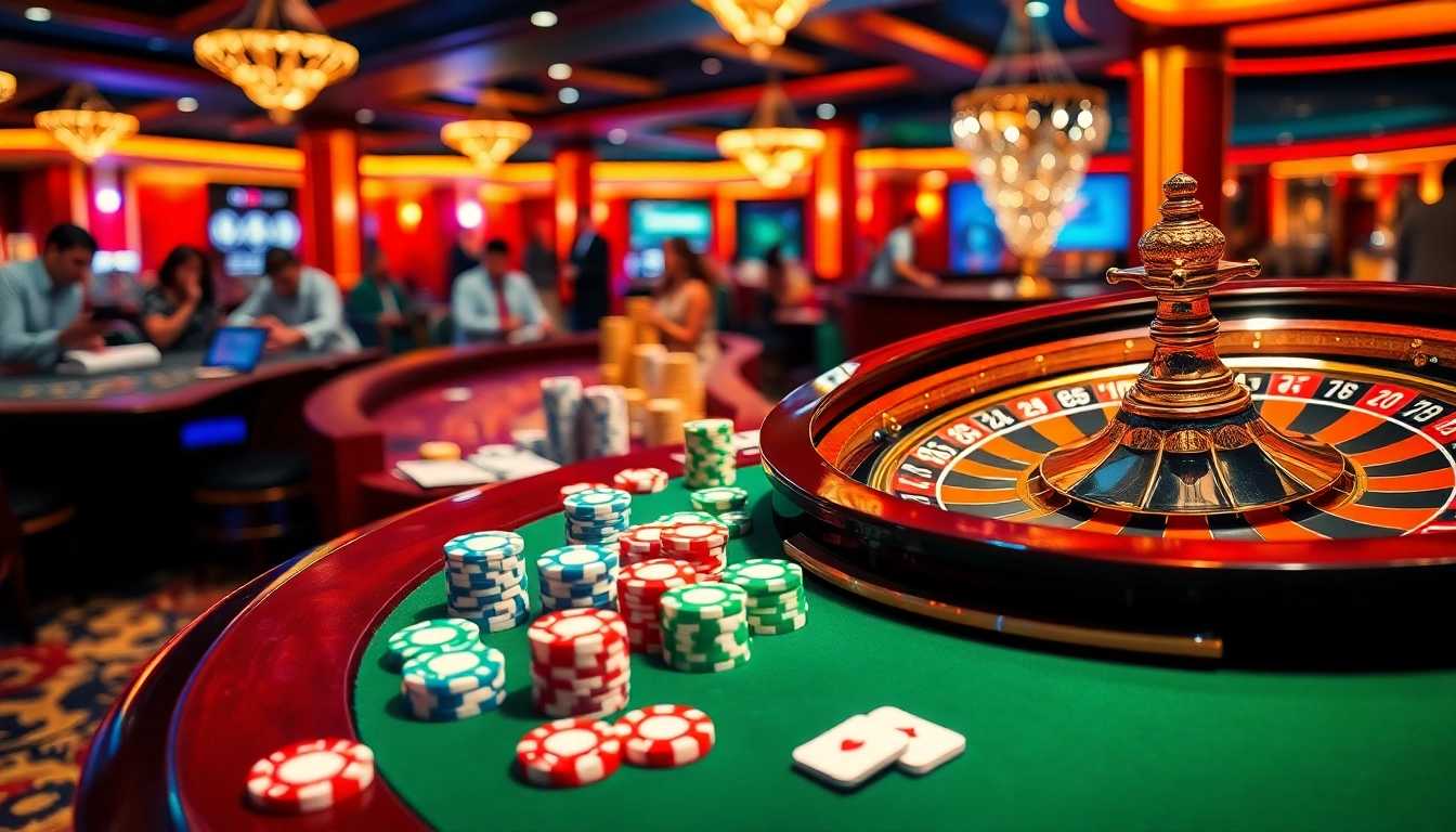 Experience thrilling action with the link alternatif sbobet at a luxurious casino table featuring colorful chips and cards.