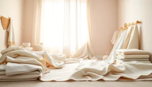 Stof voor pasgeboren baby's in een zachte, stijlvolle opstelling met pastelkleuren.