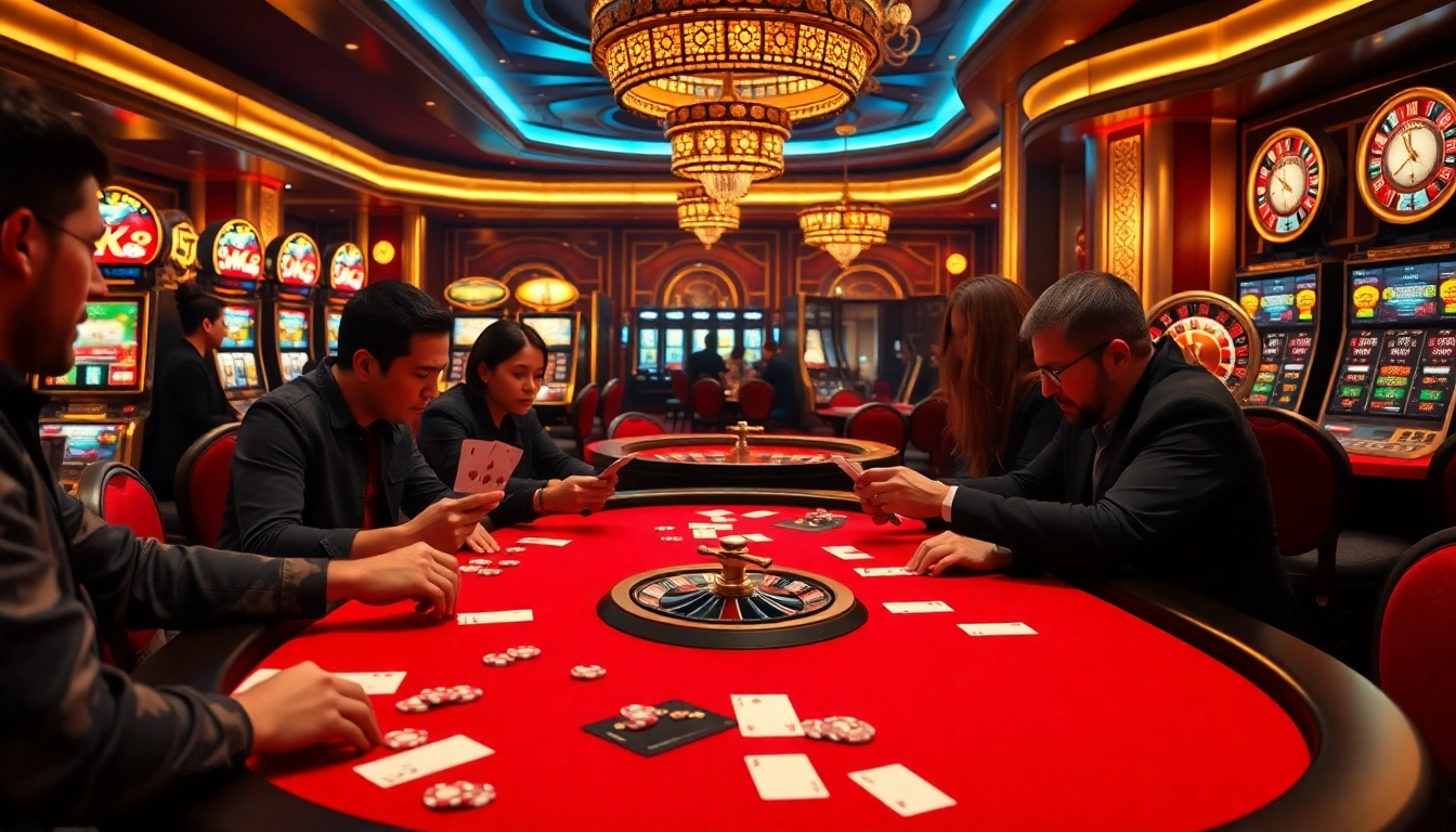 Players strategizing at the MK8 poker table in a luxurious casino environment.
