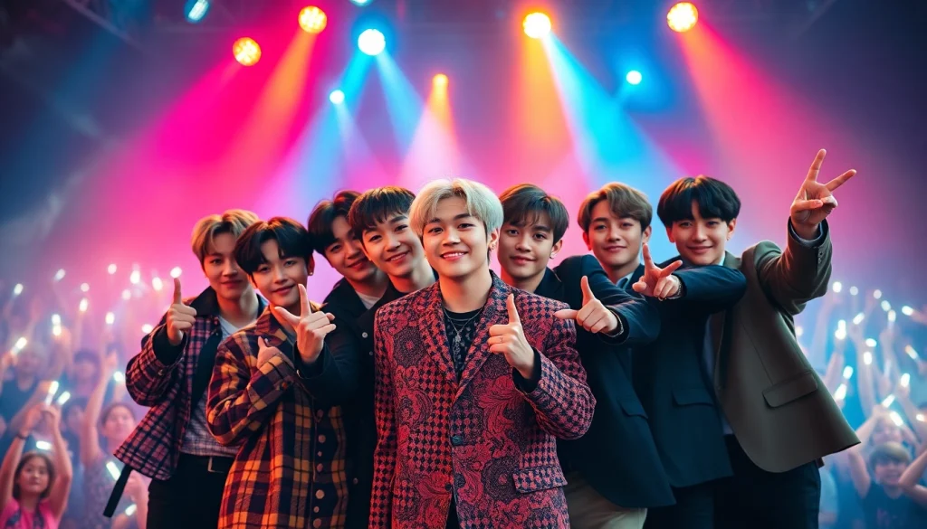 BTS members performing energetically at a concert, showcasing their unique styles and expressions.