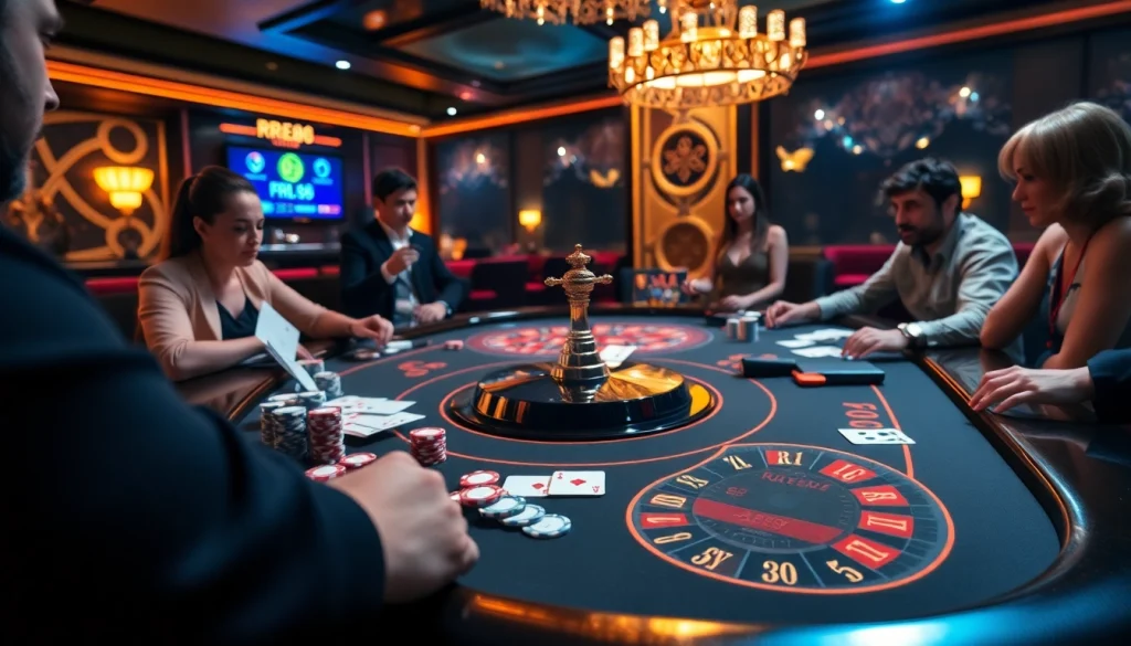 Experience the thrill of RR88 gaming at an elegant casino table filled with excitement.