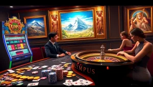 Players enjoying the exciting Olympus slot game at a vibrant casino.