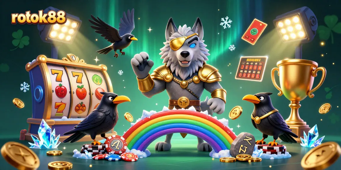 Experience thrilling action at rokok88 with a vibrant 3D casino scene showcasing Norse characters and dynamic slot elements.