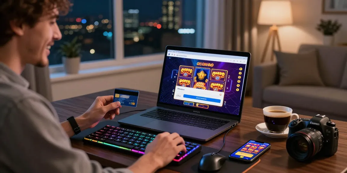 Player using scoarch.org.uk for credit card payments at an online casino, showcasing a modern gaming setup.