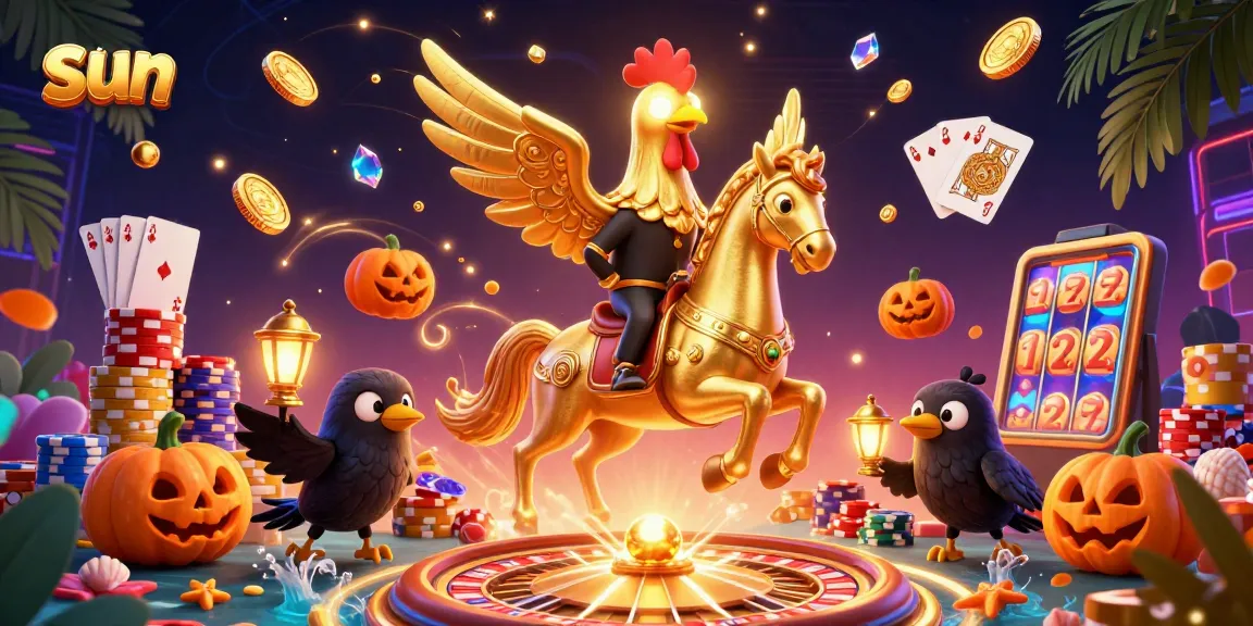 Experience thrilling wins at the sun casino featuring a golden rooster on a spectral horse!